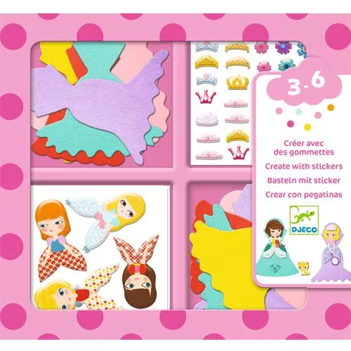 Djeco Knutselset Creëren Met Stickers - Prinsessen 3 Djeco Knutselset Creëren Met Stickers - Prinsessen
