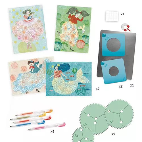 Djeco Tekenset Magnetische Spiralen - Jurken 4 Djeco Tekenset Magnetische Spiralen - Jurken - Afbeelding 2