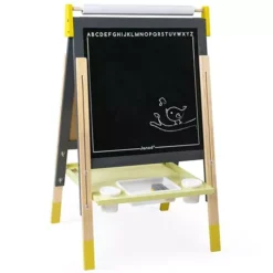 Janod Dubbelzijdig Schoolbord Met Verstelbare Poten - Geel-grijs -Kinderspeelgoed janod dubbelzijdig schoolbord met verstelbare poten 1