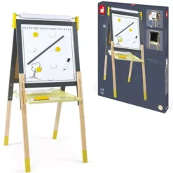 Janod Dubbelzijdig Schoolbord Met Verstelbare Poten - Geel-grijs -Kinderspeelgoed janod dubbelzijdig schoolbord met verstelbare poten 4