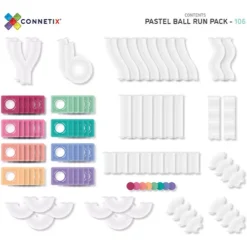 Connetix Magnetische Tegels Knikkerbaan - Pastel - 106st 21 Connetix Magnetische Tegels Knikkerbaan - Pastel - 106st -Kinderspeelgoed p106br contents scaled 1