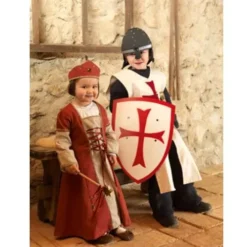 Ridderkostuum Tempelier - Wit -Kinderspeelgoed schild tempelridder rood wit met rand klein 1 1 1